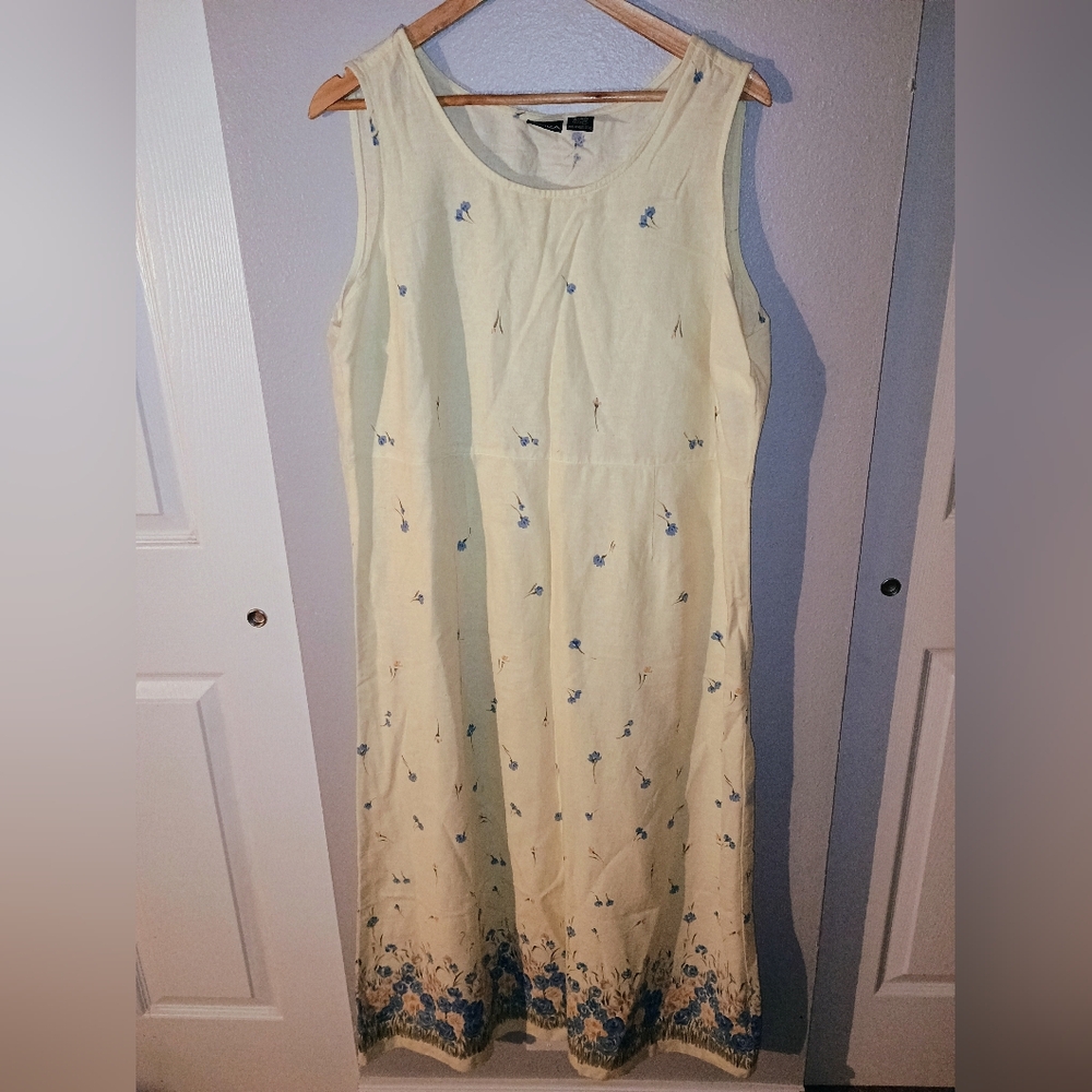 Erika Baby Yellow Linen Whimsical Cottage Peasant Feminine Relaxed Coastal Dress